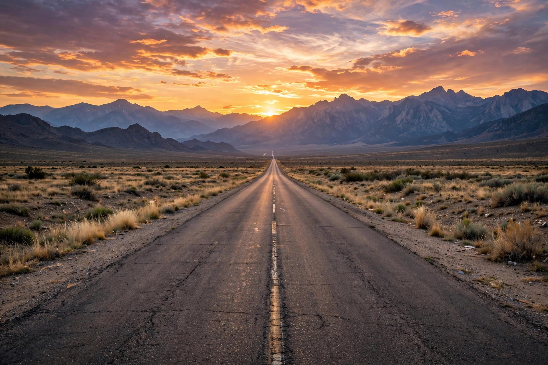 Ejemplo visual: Líneas guía — carretera que conduce hacia las montañas