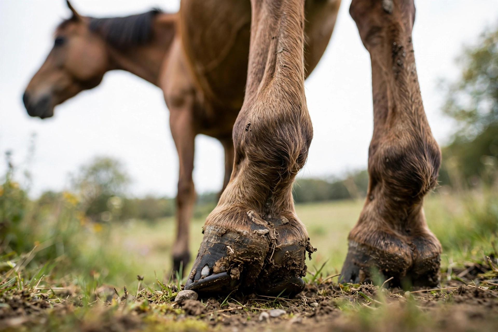 Ejemplo visual: Altura de cámara — cámara a nivel del suelo junto a un caballo