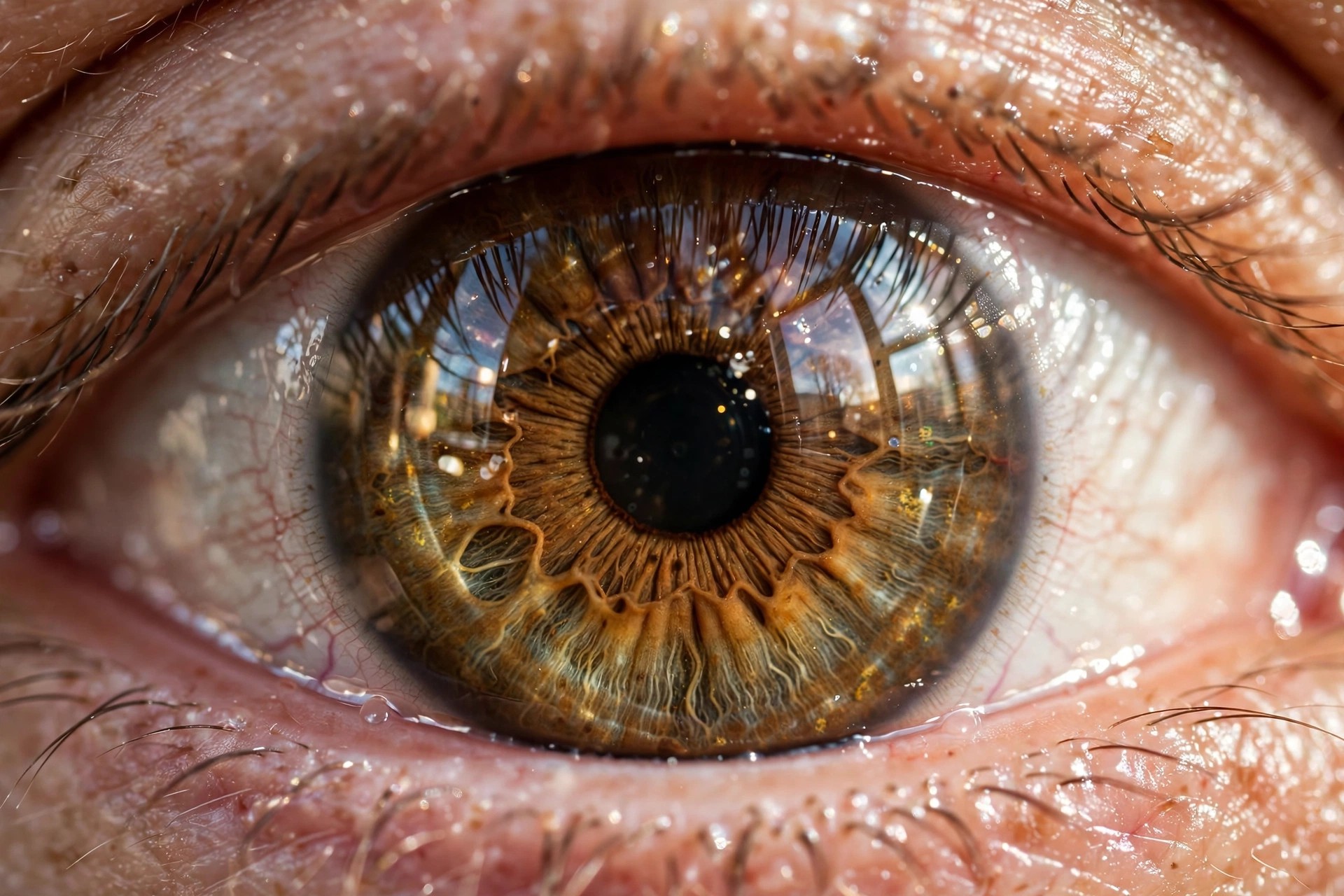 Ejemplo visual: Tipo de lente — macro extremo de un ojo humano