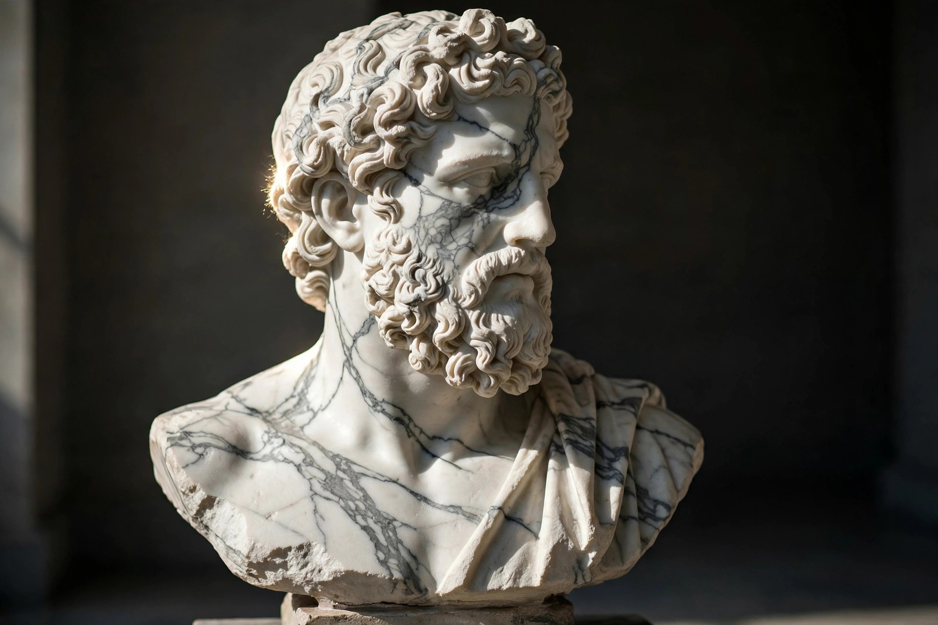 Ejemplo visual: Piedra — busto de mármol con vetas grises