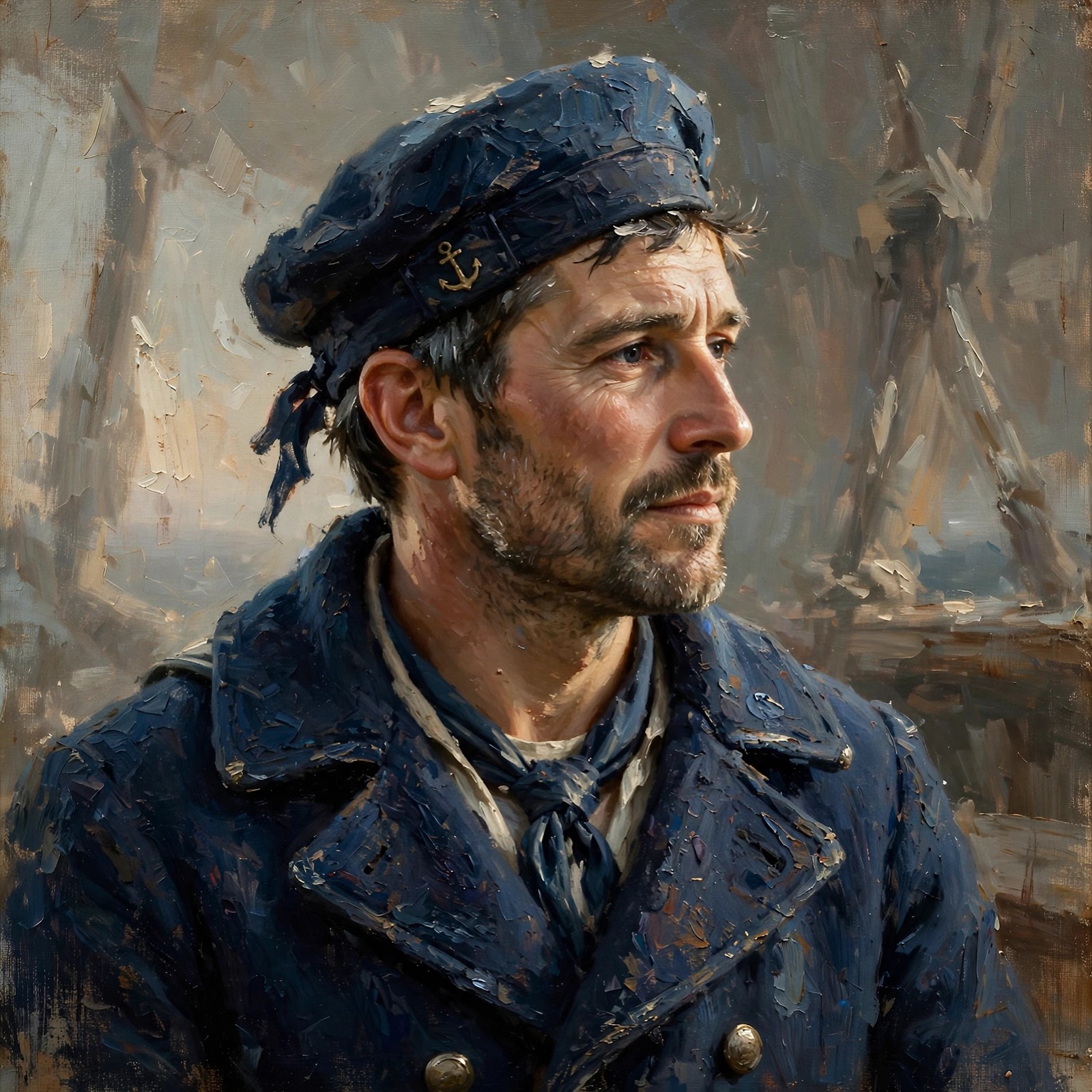 Ejemplo visual: Pintura — retrato al óleo de un marinero